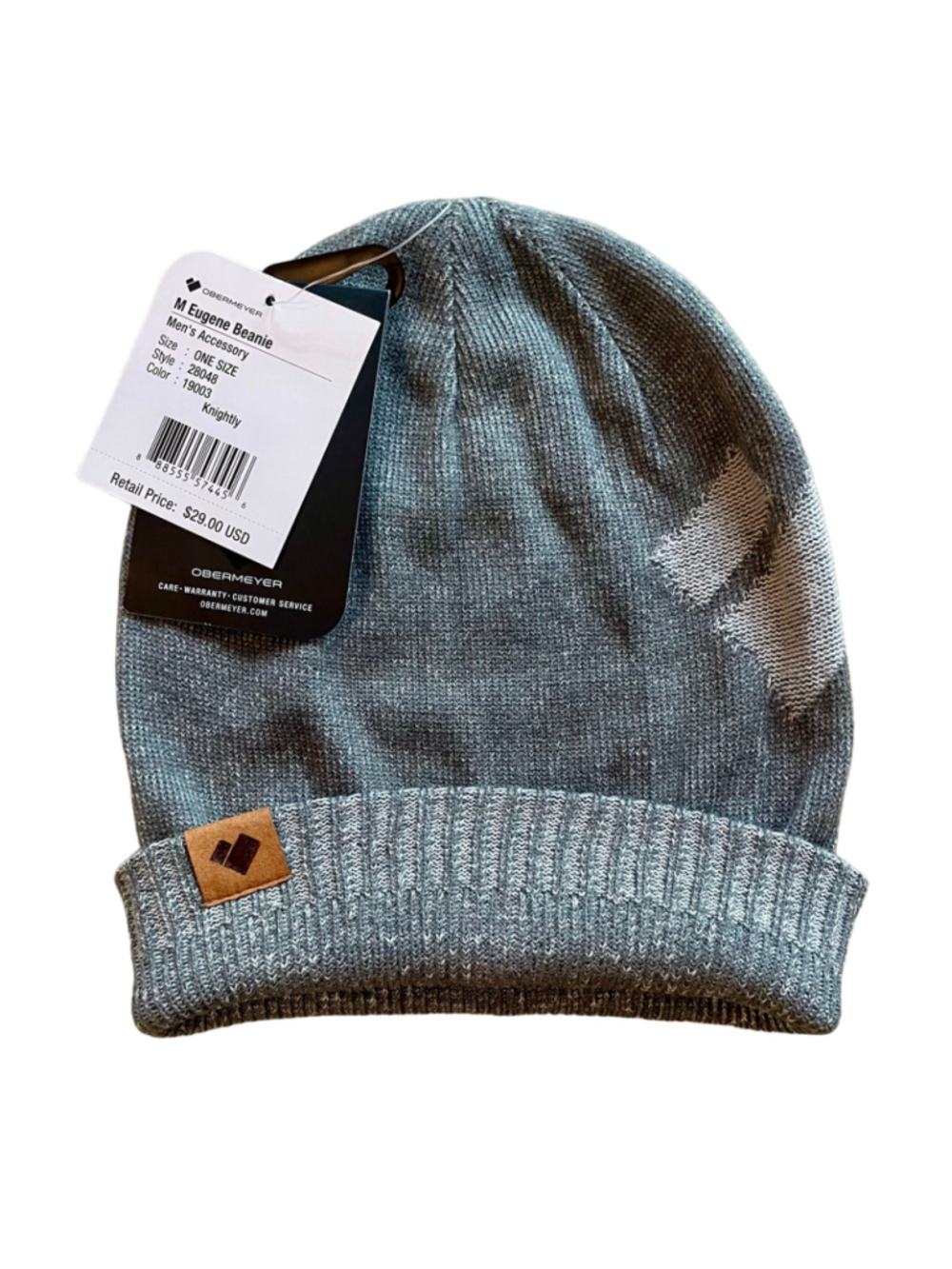 Obermeyer Eugene Beanie Men’s One Size Knightly Gray Knit Cuffed Hat NWT